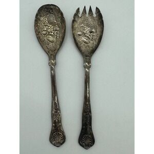 Antique FB Rogers Silver Plated Salad Serving Set Italy Fruit‎ Pattern EPNS 9in